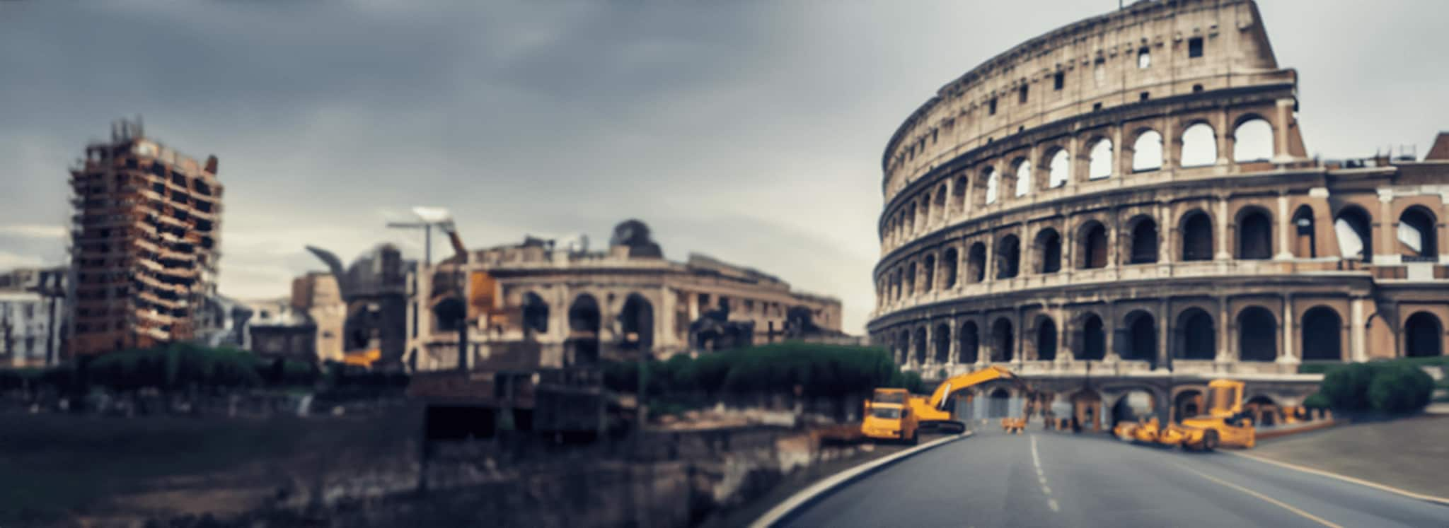 Una vista di Roma con il Colosseo a destra