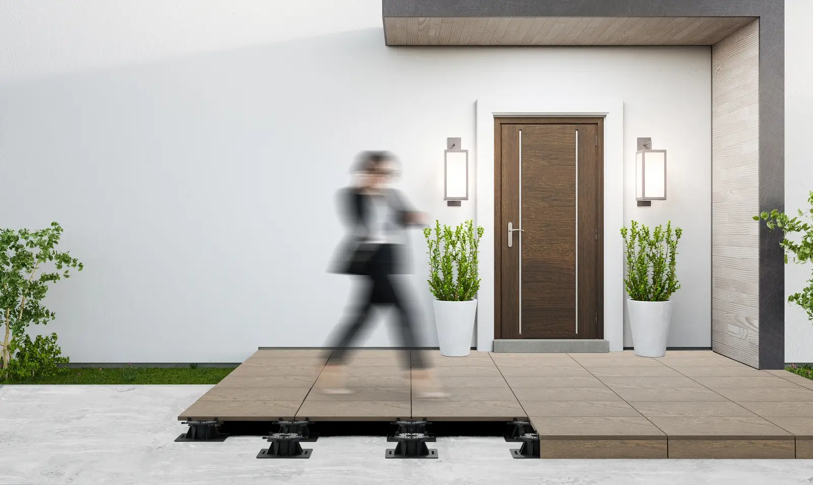 visione laterale di una terrazza con supporti Horizon